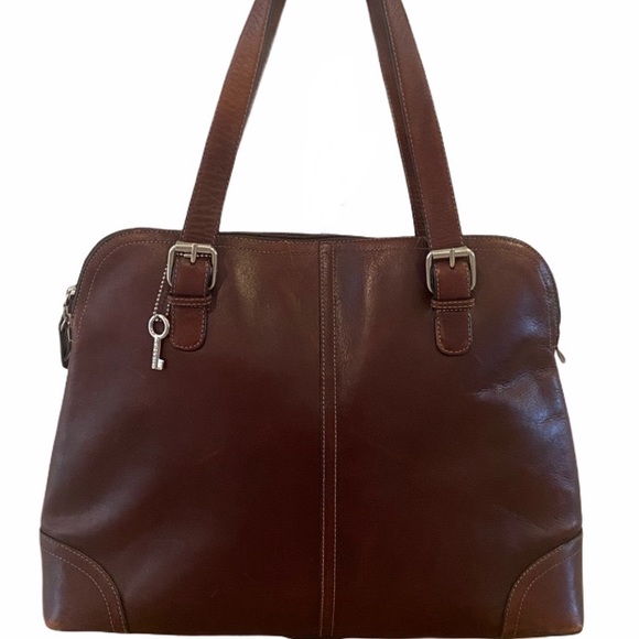 Fossil Handbags - Fossil Large Chestnut Leather Buckle Tote